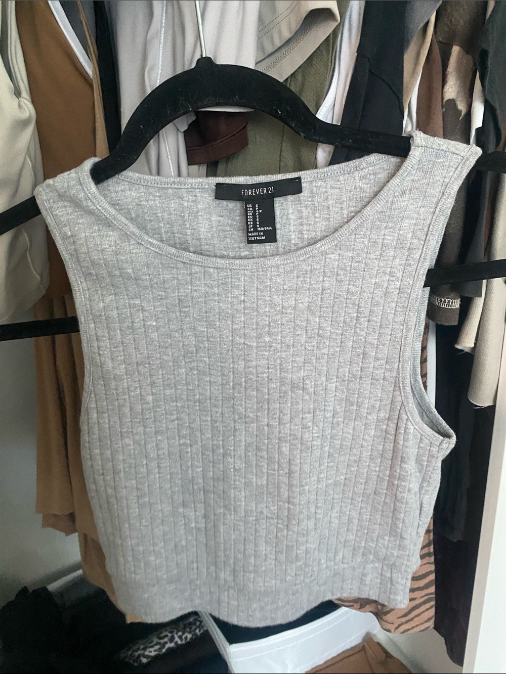 Forever 21 Light Gray Ribbed Crop Tank Top